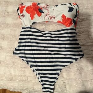 Cupshe Floral and Striped One Piece Swimsuit